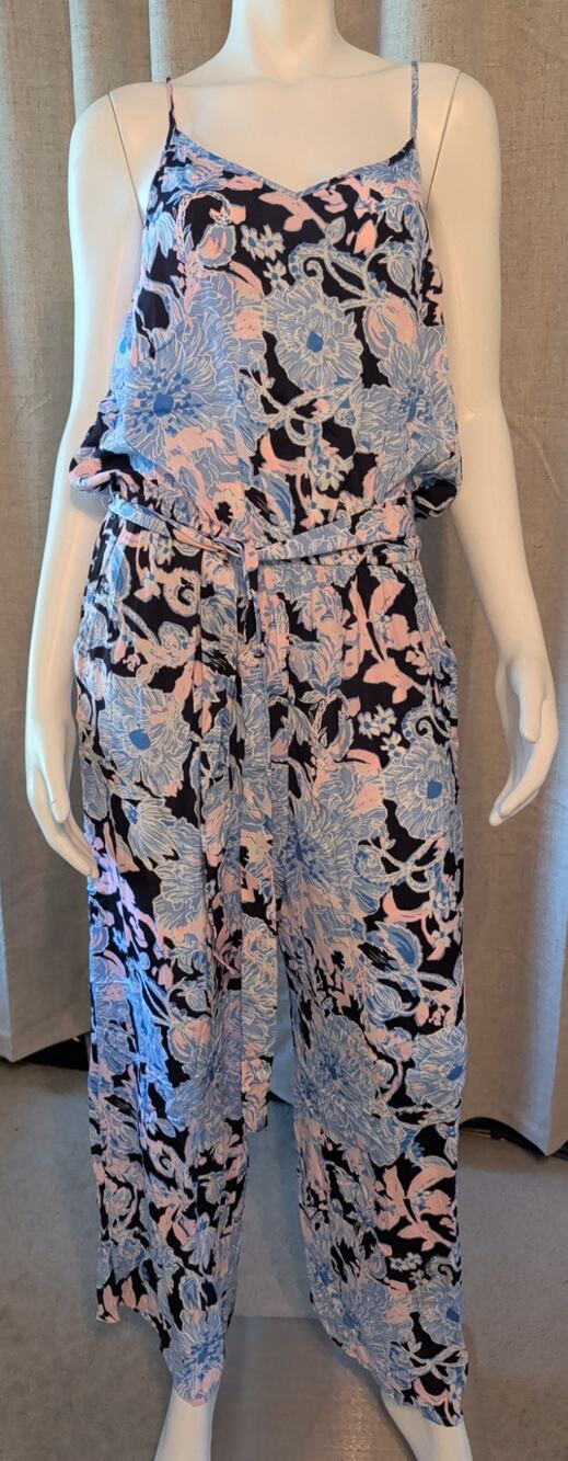 Lilly Pulitzer Large Dusk Jumpsuit Bright Navy Amore Please Sze L Belt Adj Strap